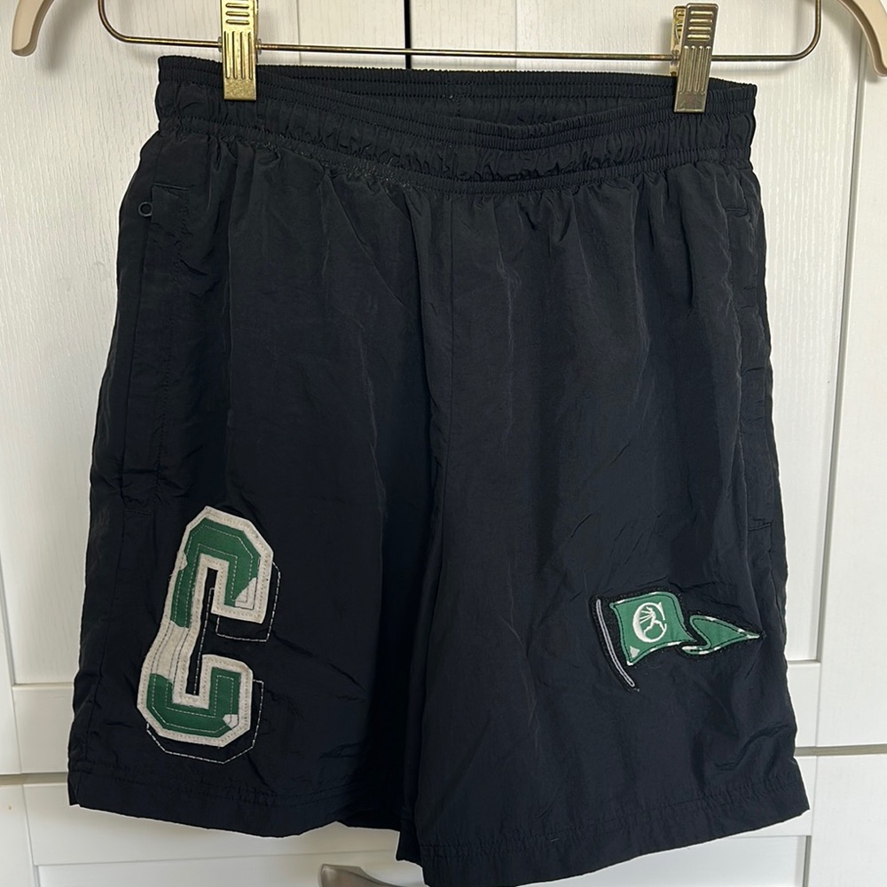 Champion Black Athletic Shorts with Green Accents